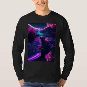 Snygg Synthwave Havsutter Vandrande Utter T Shirt