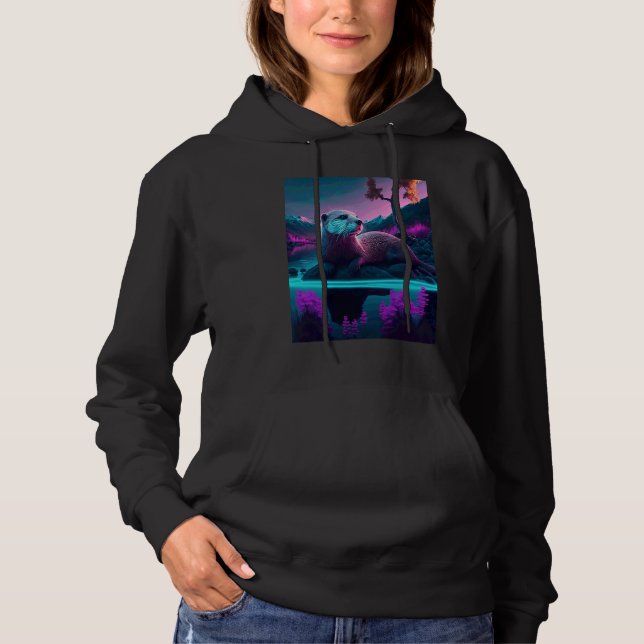 Snygg Synthwave Uttervandrande Havsutter  3 T Shirt (Framsida)