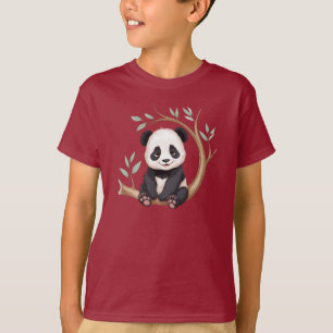 Snygg T-shirt med Pandaunge på Trädgren