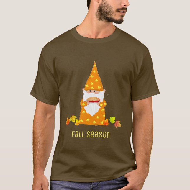 Snygg t-shirt med Thanksgiving-gnom och höstlöv (Framsida)