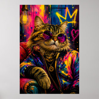 Snygg tabbykatt som bär solglasögon i urban stil poster