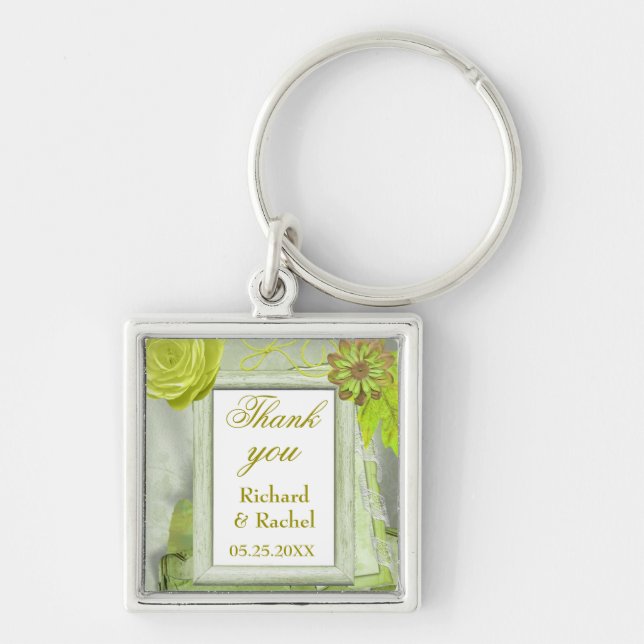 Snygg Tack Fyrkantig Silverfärgad Nyckelring (Framsidan)