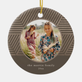 Snygg Taupe Geometric Mönster Photo-jul Julgransprydnad Keramik