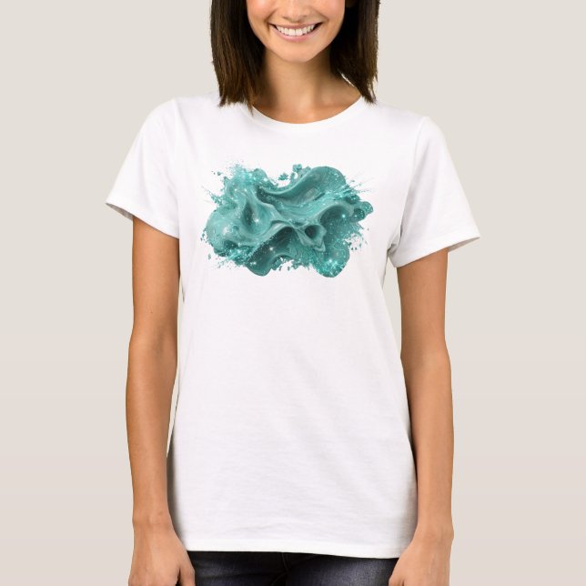 Snygg teal ABSTRAKT KONST Statement T-shirt (Framsida)