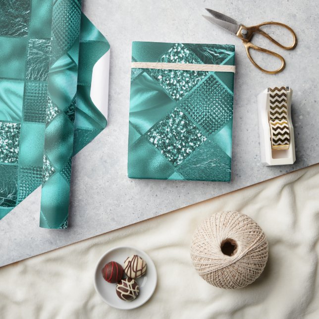 Snygg Teal Glitter Glans och Folie Diamanter Presentpapper (Hantverk)