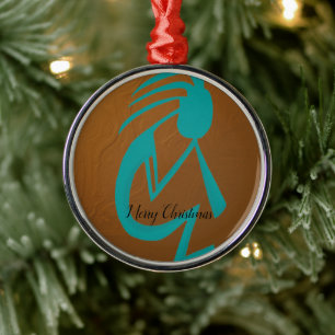 Snygg Teal Kokopelli Painting Julgransprydnad Metall