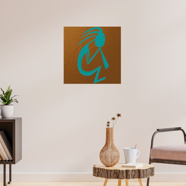 Snygg Teal Kokopelli Painting Poster (Vardagsrum 3)