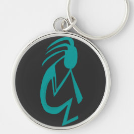 Snygg Teal Kokopelli Painting Rund Silverfärgad Nyckelring