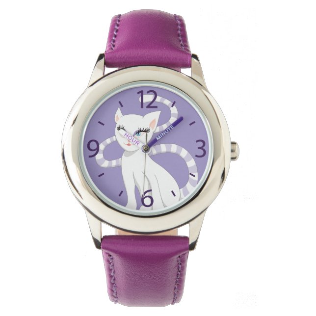 Snygg Tecknad Cute White Cat Girl Armbandsur (Framsida)