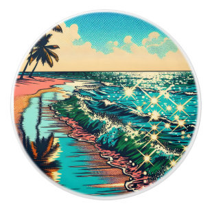 Snygg Tecknad Pap Art Stil Beach Scene Knopp