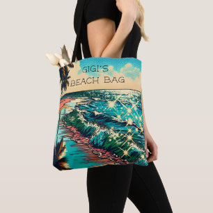 Snygg Tecknad Pap Art Stil Beach Scene Tygkasse