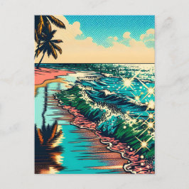 Snygg Tecknad Pap Art Stil Beach Scene Vykort