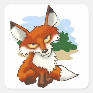 Snygg Tecknad Red Fox Fyrkantigt Klistermärke