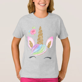 Snygg Tecknad Unicorn med Rainbow Background T Shirt