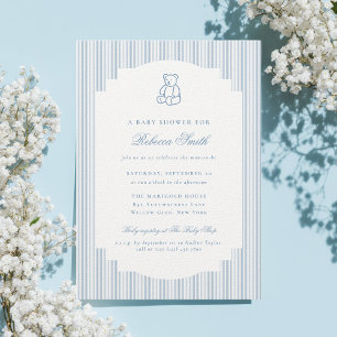 Snygg teddybjörn Blå pojke Elegant baby shower Inbjudningar