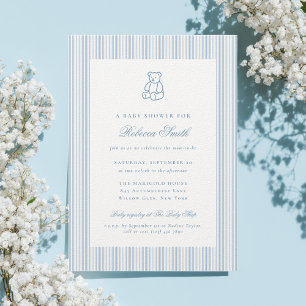 Snygg teddybjörn Blå pojke Elegant babyfirande Inbjudningar