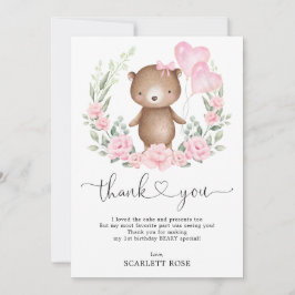 Snygg teddybjörn Rosa ballonger Födelsedagsflicka Tack Kort