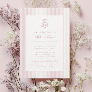 Snygg Teddybjörn Rosa Flicka Elegant Baby Shower Inbjudningar
