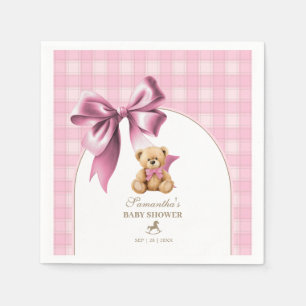 Snygg Teddybjörn Rosa Rutig Flickas Babyshower Pappersservett
