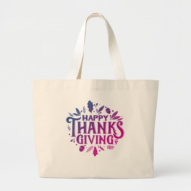 Snygg text Happy thanksgiving med Löv höst Jumbo Tygkasse (Framsidan)