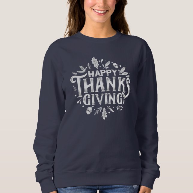 Snygg text Happy thanksgiving med Löv höst T Shirt (Framsida)