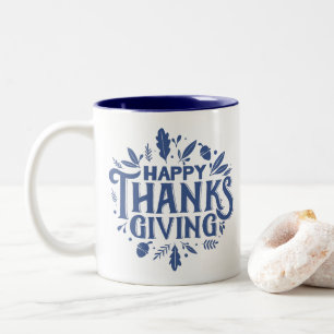 Snygg text Happy thanksgiving med Löv höst Två-Tonad Mugg