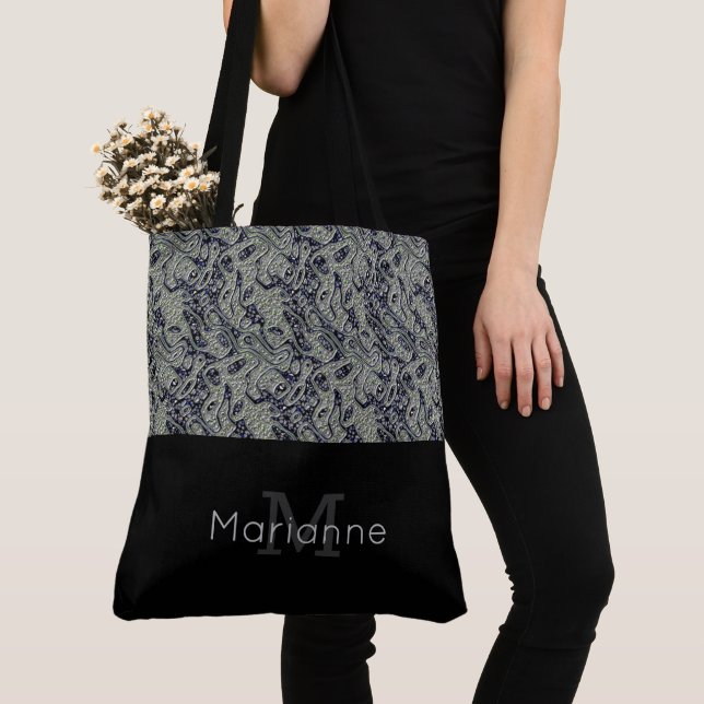 Snygg texturerad totebössa med monogram tygkasse (Närbild)