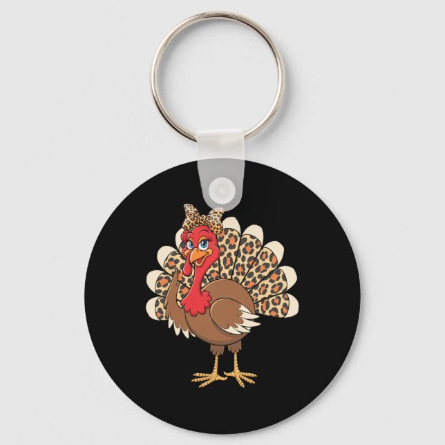 Snygg Thanksgiving Turkey med leopardtryck Des Nyckelring (Framsida)