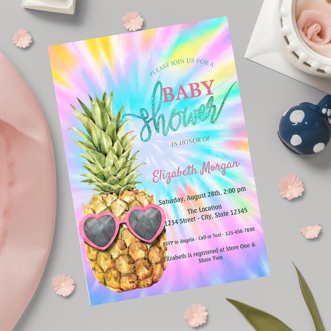 Snygg Tie Dye-barnbadsfest med Ananas-tema Inbjudningar (Skapare uppladdad)