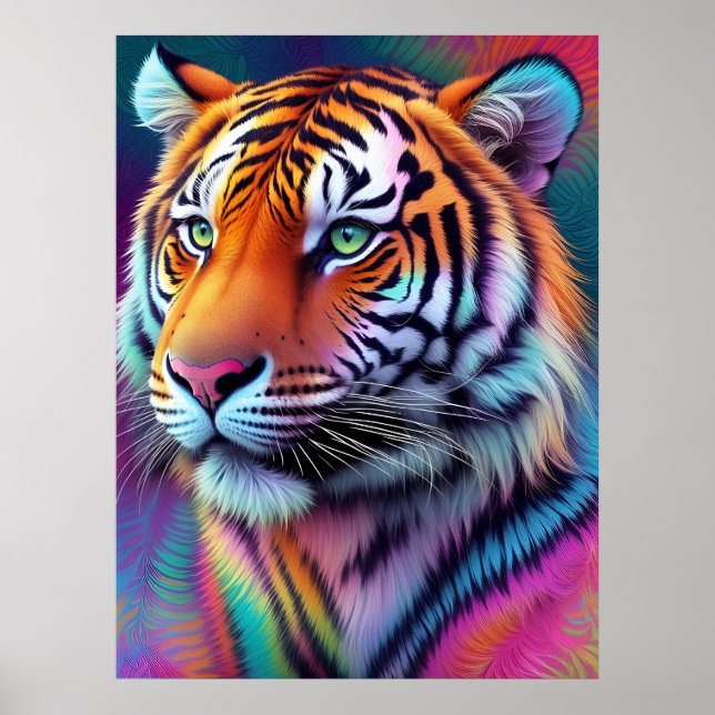 Snygg Tie Dye Tiger Mönster AI Art Poster (Framsidan)