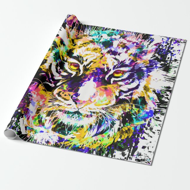 Snygg tiger Wrapping Papper | Färgfull tiger Presentpapper (Utrullad)