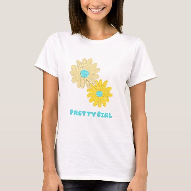 Snygg tjej blommor t-shirt  (Framsida)