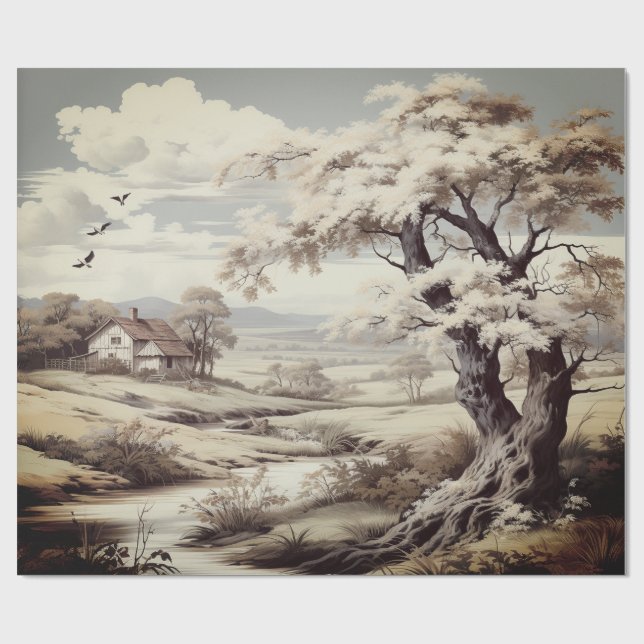 Snygg Toile de Jouy Land Farm Presentpapper (Platt)