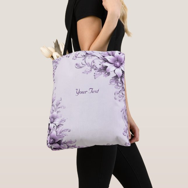 Snygg Tote-väska med lila blommor Tygkasse (Närbild)