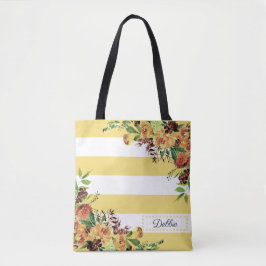 Snygg Toteväska Med Gula Blommor Och Ränder Tygkasse