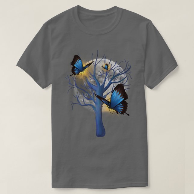 Snygg Träd-hängiven Butterflies T Shirt (Design framsida)