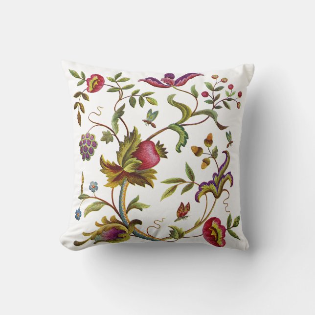 Snygg traditionell Jacobean Crewel Embroidery Kudde (Framsida)