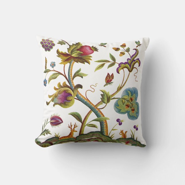 Snygg traditionell Jacobean Crewel Embroidery Kudde (Framsida)