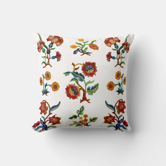 Snygg traditionell Jacobean Crewel Embroidery Kudde (Framsida)
