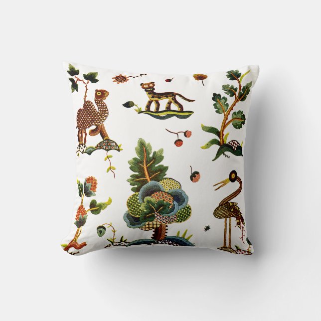 Snygg traditionell Jacobean Crewel Embroidery Kudde (Framsida)