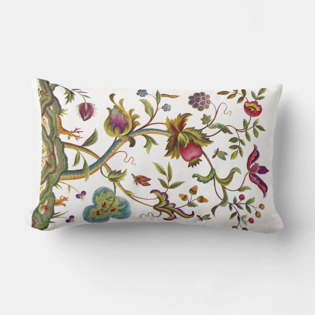 Snygg traditionell Jacobean Crewel Embroidery Lumbarkudde (Framsida)