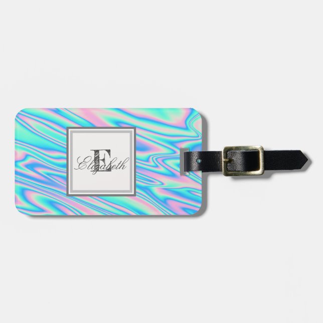 Snygg trendig holografisk textur, monogram bagagebricka (Horisontell Framsida)
