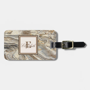 Snygg trendig marmorerad textur, monogram-personli bagagebricka