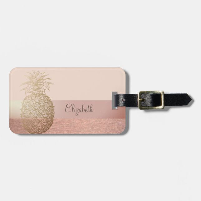 Snygg trendig randig, guld ananas bagagebricka (Horisontell Framsida)