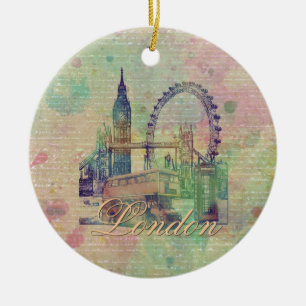 Snygg trendig Vintage London Landmarks Julgransprydnad Keramik