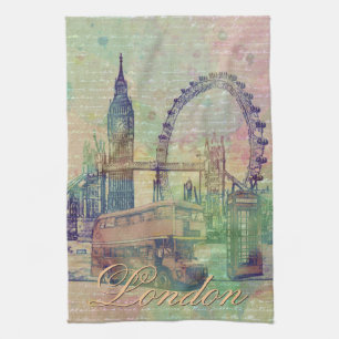 Snygg trendig Vintage London Landmarks Kökshandduk