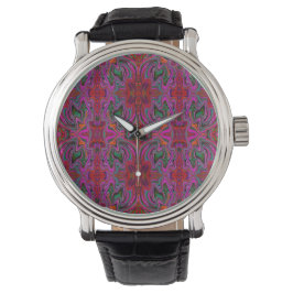 Snygg Trippy Magenta, Röd och Grön Vågig Mönster Armbandsur