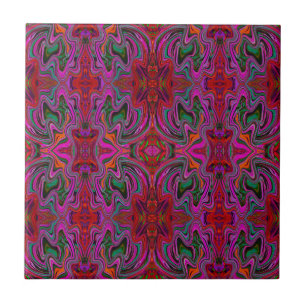 Snygg Trippy Magenta, Röd och Grön Vågig Mönster Kakelplatta