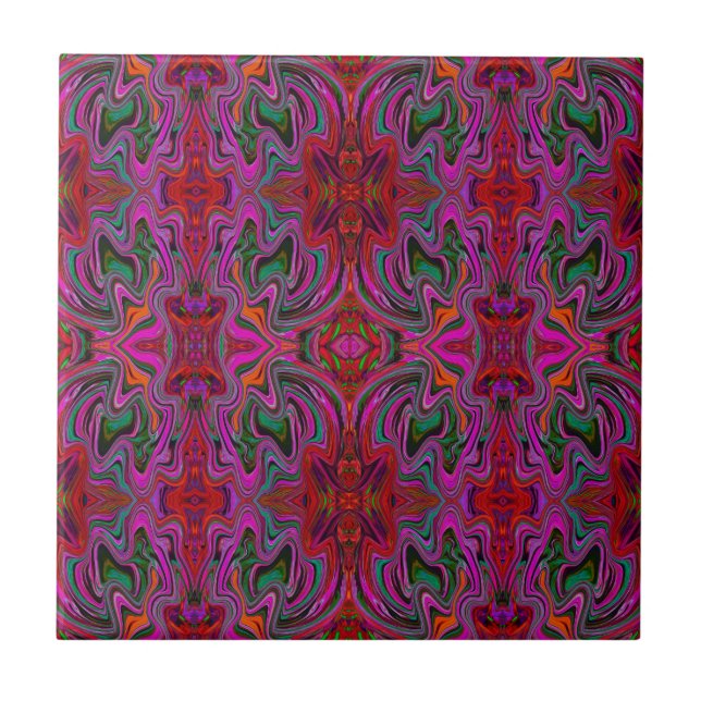 Snygg Trippy Magenta, Röd och Grön Vågig Mönster Kakelplatta (Framsidan)