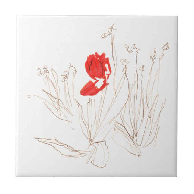 Snygg tulpaner i vinden och regn kakelplatta (Framsidan)